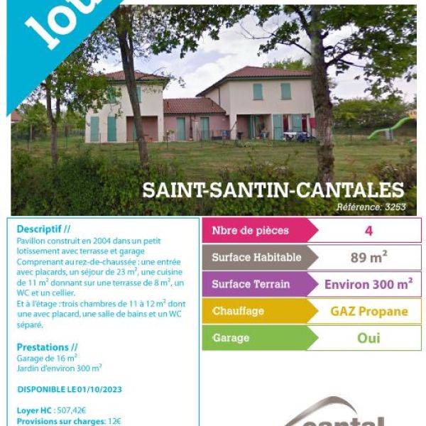 Pavillon a louer sur Saint-Santin-Cantales