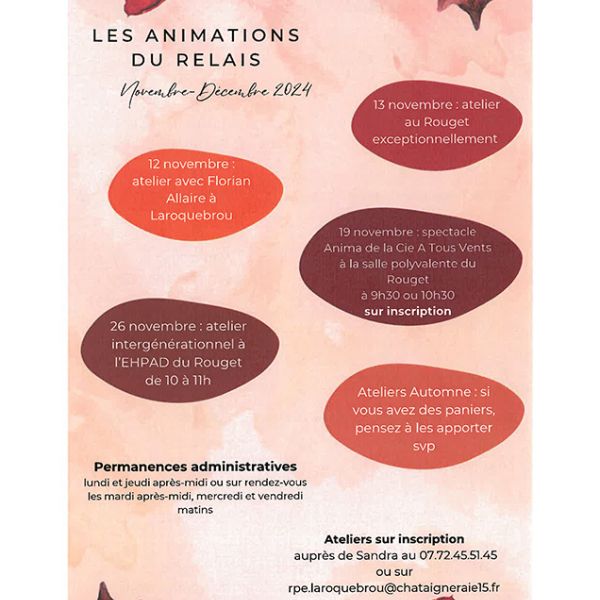 Calendrier d’animations du Relais petite enfance